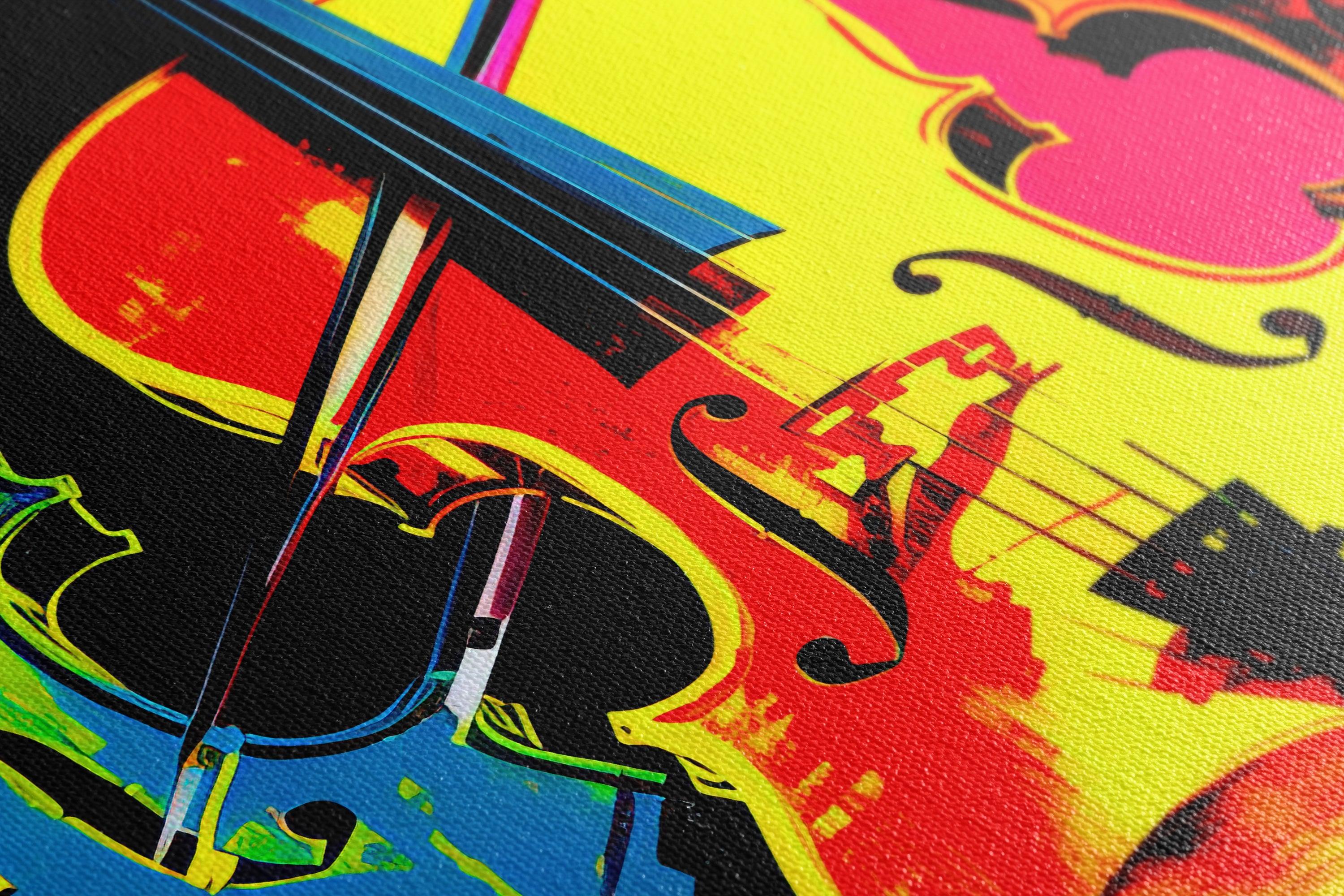 Three Neon Pop Art Violins - Canvas Print - Artoholica Ready to Hang Canvas Print